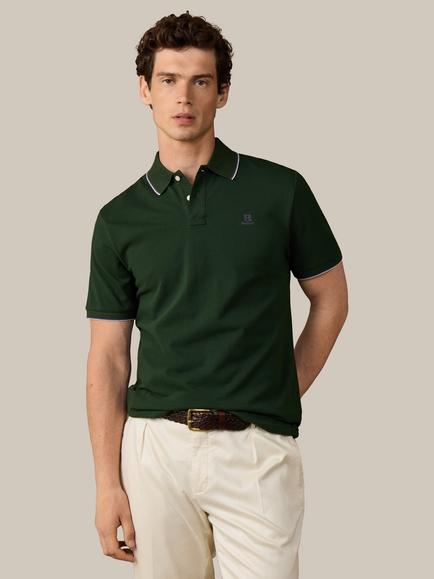 Hackett London Heritage Cotton Classic Fit Short Sleeve Tipped Polo Top, Rugby Green