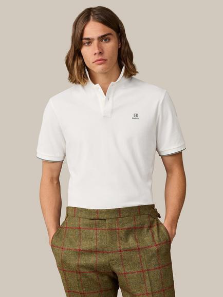 Hackett London Heritage Cotton Classic Fit Short Sleeve Tipped Polo Top, Off White