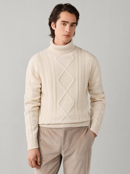 Hackett London Argyle Cable Wool Cashmere Blend Jumper, Off White