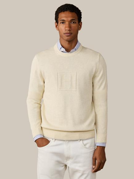 Hackett London Heritage Cotton H Logo Crew Neck Jumper, Off White, Off White