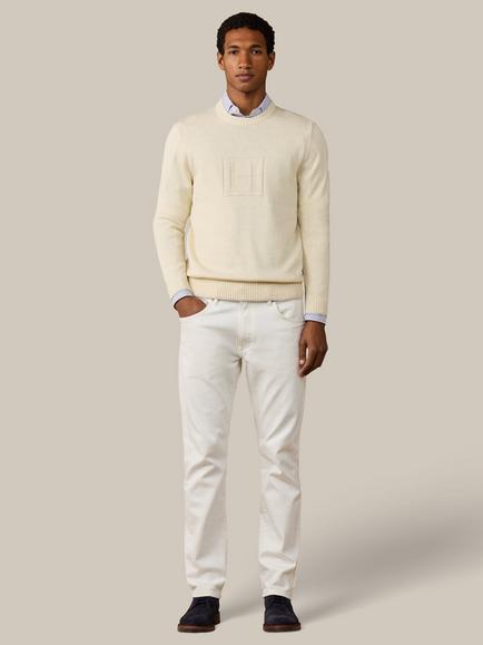 Hackett London Heritage Cotton H Logo Crew Neck Jumper, Off White - view 2, Off White