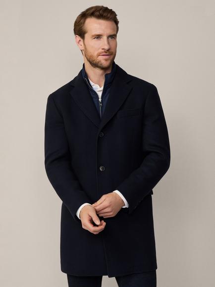 Hackett London Wool Cashmere Blend Overcoat with Bib, Navy, Navy