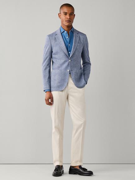 Hackett London Cotton Blend Jersey Knit Glen Check Blazer, Steel Blue - view 2, Steel Blue