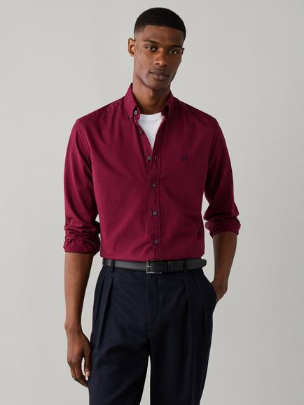 Hackett London Tailored Fit Button Down Garment Dyed Cotton Oxford Shirt, Oxblood Red