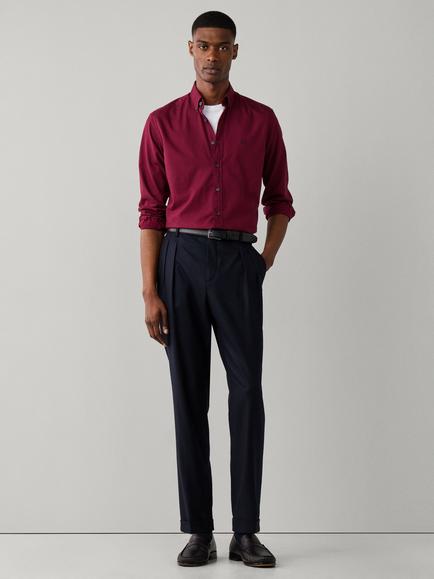 Hackett London Tailored Fit Button Down Garment Dyed Cotton Oxford Shirt - view 2, Oxblood Red
