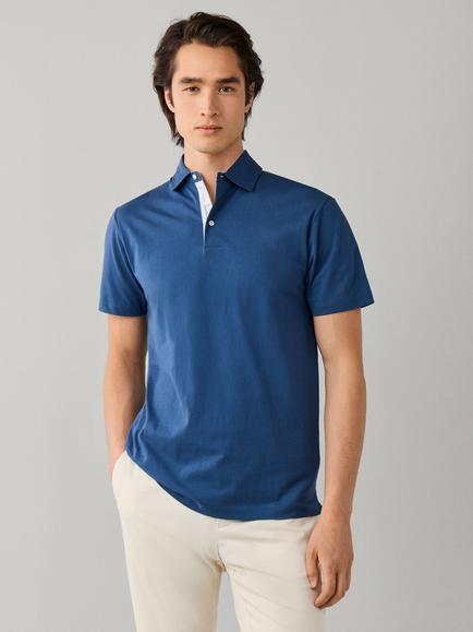 Hackett London Jersey Woven Trim Polo Shirt, Airforce Blue, Airforce Blue