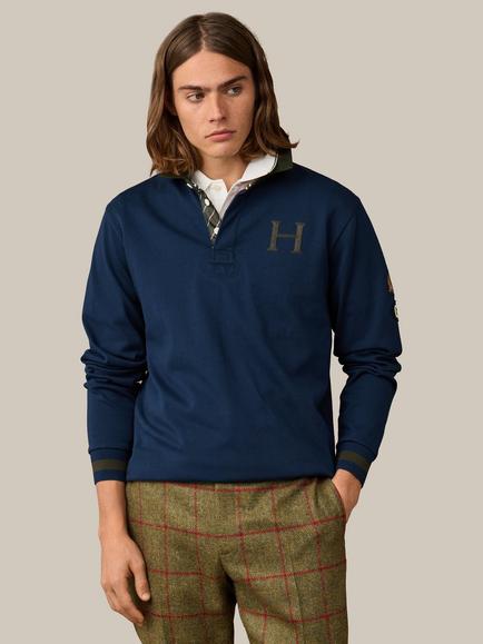 Hackett London Heritage Cotton Classic Fit Branded Multi Badge Rugby Shirt, Old Navy, Old Navy