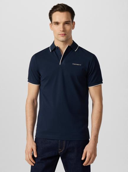 Hackett London Sport Classic Fit Short Sleeve Tipped Polo Top, Navy