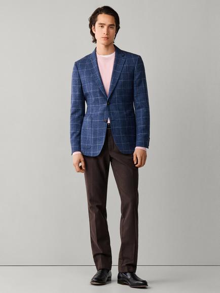 Hackett London Ascot Block Single Breasted Check Cotton Blend Blazer, Airforce Blue - view 2, Airforce Blue