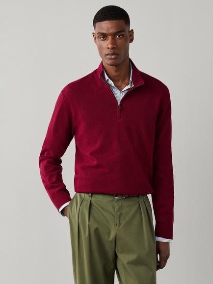 Hackett London Quarter Zip Merino Wool Blend Jumper, Oxblood Red