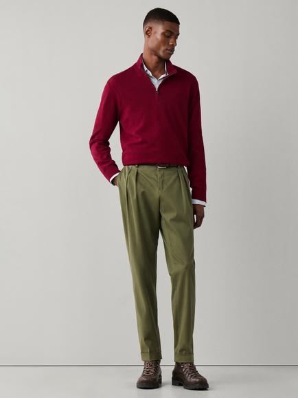 Hackett London Quarter Zip Merino Wool Blend Jumper - view 2, Oxblood Red