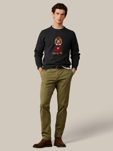 Hackett London Heritage Merino Wool Harry Crew Neck Jumper, Charcoal Grey - view 2, Charcoal Grey