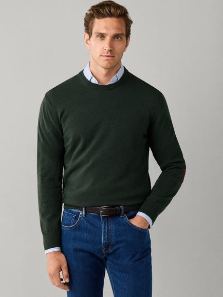 Hackett London Merino Wool and Cashmere Blend Crew Jumper, Vintage Green