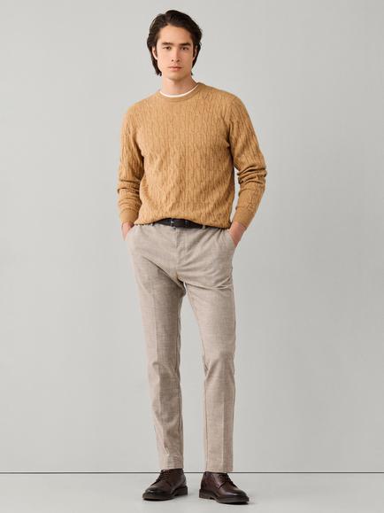 Hackett London Cable Crew Neck Wool Jumper, Beige - view 2, Tetley Beige