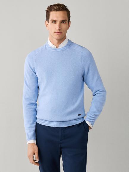 Hackett London Saddle Crew Neck Cotton Jumper, Summer Blue