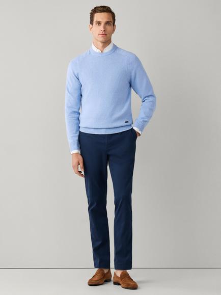 Hackett London Saddle Crew Neck Cotton Jumper - view 2, Summer Blue