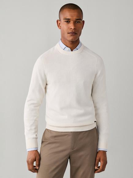 Hackett London Saddle Crew Neck Cotton Jumper, Off White