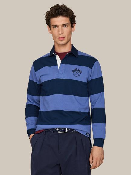 Hackett London Heritage Cotton Classic Fit London Rowing Club Back Patch Rugby Shirt, Eton Blue, Eton Blue