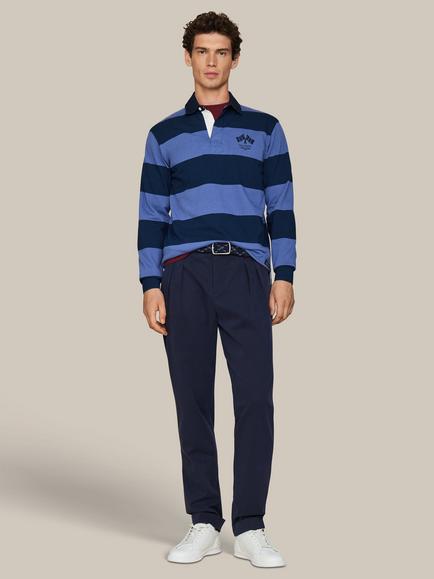 Hackett London Heritage Cotton Classic Fit London Rowing Club Back Patch Rugby Shirt, Eton Blue - view 2, Eton Blue
