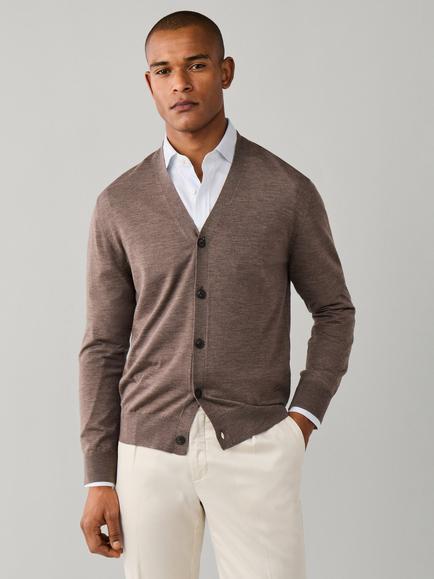 Hackett London Merino Wool Cardigan, Putty Beige