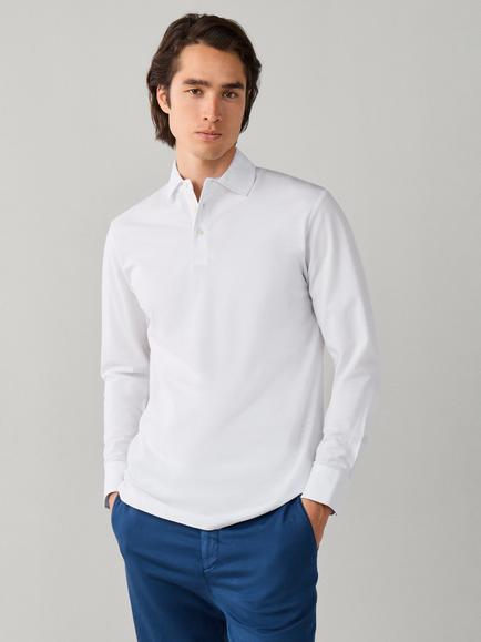 Hackett London Long Sleeve Cotton Piqué Polo Shirt, Optic White, Optic White