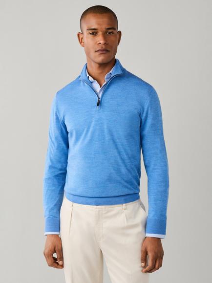 Hackett London Half Zip Merino Wool Jumper, Summer Blue
