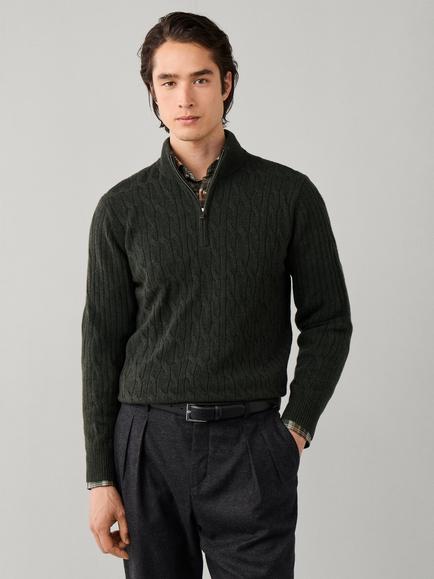Hackett London Cable Half Zip Wool Jumper, Hunter Green