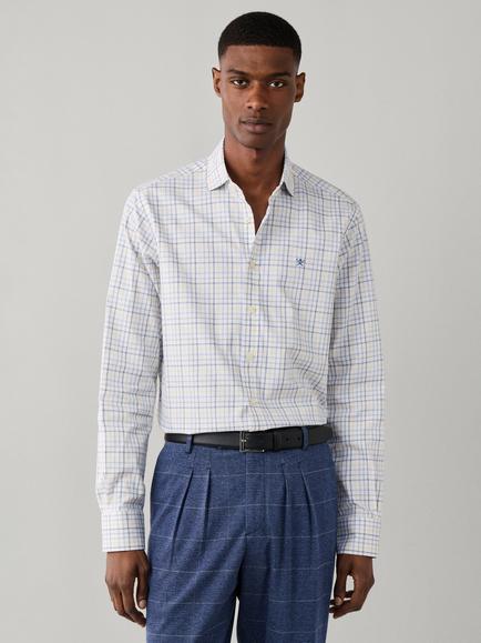 Hackett London Cotton Classic Fit Tri Colour Tattersall Shirt, Forces Blue, Forces Blue