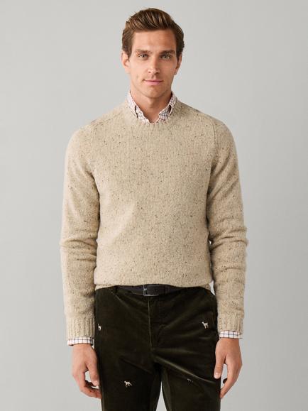 Hackett London Donegal Crew Neck Wool Jumper, Cream White