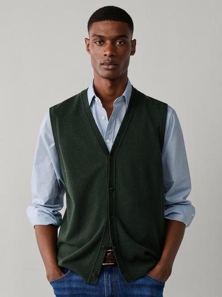 Hackett London V Neck Sleeveless Merino Wool Blend Jumper, Vintage Green