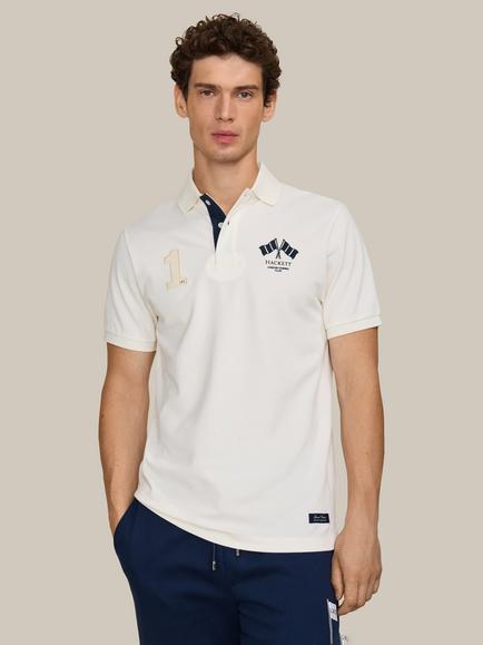 Hackett London Heritage Cotton Classic Fit Short Sleeve London Rowing Club Flag Polo Top, Off White, Off White