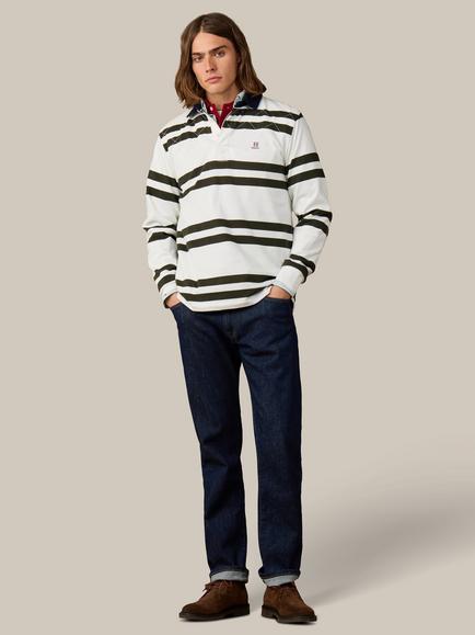 Hackett London Heritage Cotton Classic Fit Double Stripe Rugby Shirt, Off White - view 2, Off White/Multi