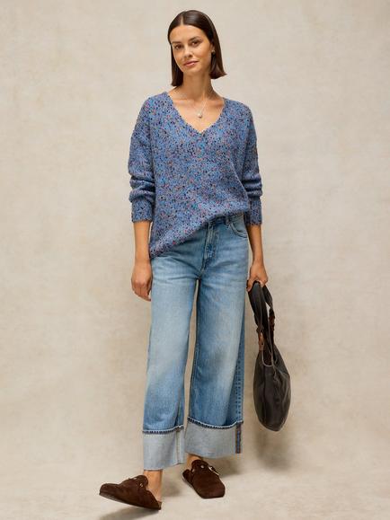 White Stuff Textured V-Neck Jumper, Blue