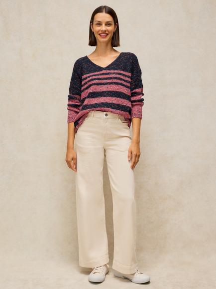 White Stuff Striped Textured V-Neck Jumper, Navy/Multi, Navy/Multi