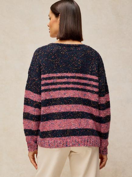 White Stuff Striped Textured V-Neck Jumper, Navy/Multi - view 2, Navy/Multi