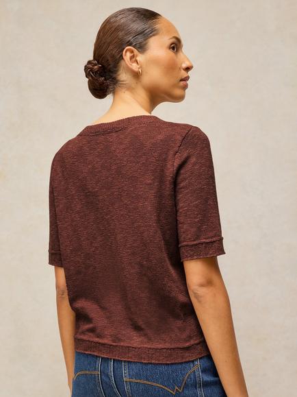 White Stuff Betsy Fine Knit Short Sleeve Cardigan, Dark Brown - view 2, Dark Brown