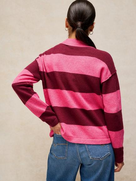 White Stuff Camilla Stripe Collared Jumper, Pink - view 2, Pink