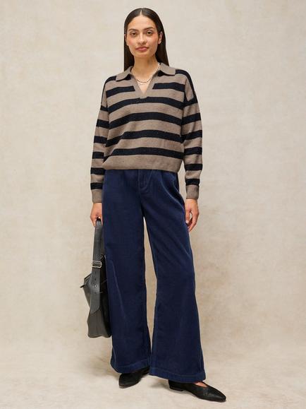 White Stuff Wool Blend Stripe Collared Jumper, Natural Multi, Natural Multi