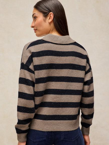 White Stuff Wool Blend Stripe Collared Jumper, Natural Multi - view 2, Natural Multi