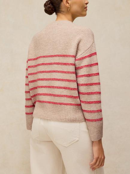 White Stuff Stripe Button Neck Jumper - view 2, Natural