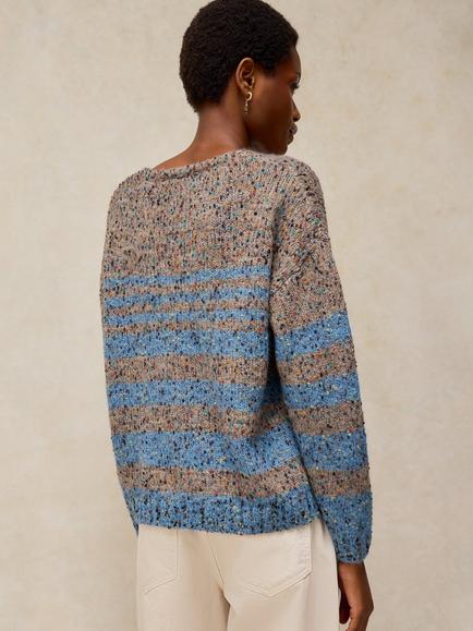 White Stuff Textured Stripe V-Neck Jumper, Brown/Multi - view 2, Brown/Multi