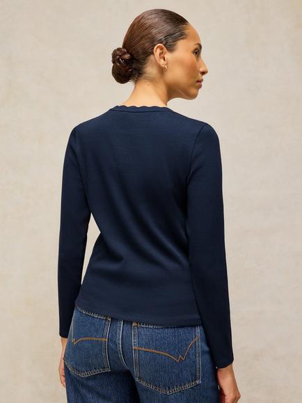 White Stuff Aida Long Sleeve Crew Neck T-Shirt, Dark Navy - view 2, Dark Navy