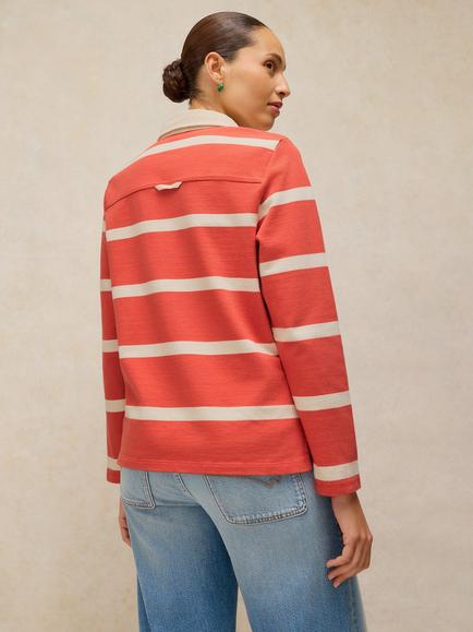 White Stuff Avery Cotton Stripe Long Sleeve Rugby Shirt, Orange - view 2, Orange
