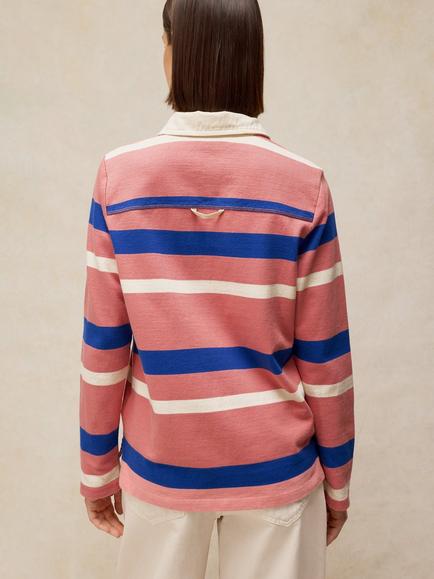 White Stuff Avery Cotton Stripe Long Sleeve Rugby Shirt, Pink - view 2, Pink