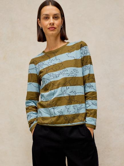 White Stuff Clara Cotton Stripe Long Sleeve T-Shirt, Blue Mlt, Blue Mlt