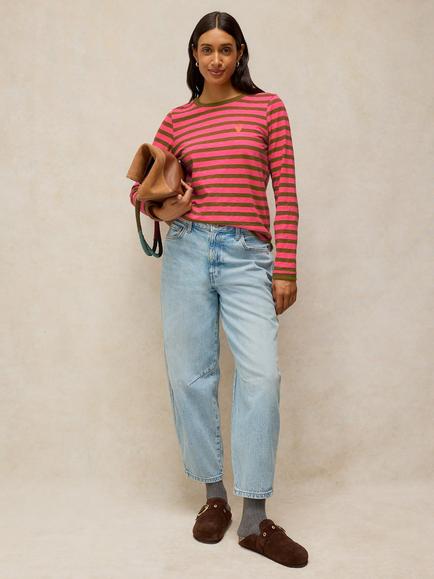 White Stuff Clara Cotton Stripe Long Sleeve T-Shirt, Pink