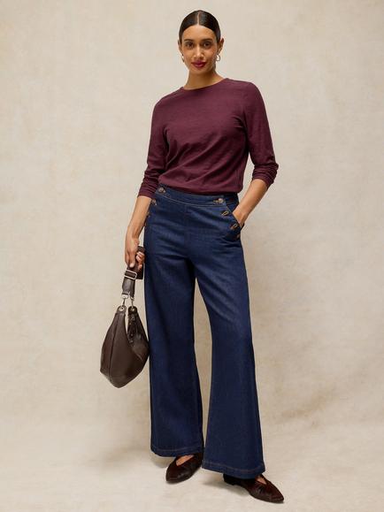 White Stuff Clara Cotton Textured Stripe Long Sleeve T-Shirt, Plum