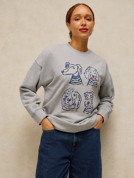 White Stuff Cleo Cotton Dog Graphic Sweatshirt, Grey Marl, Grey Marl