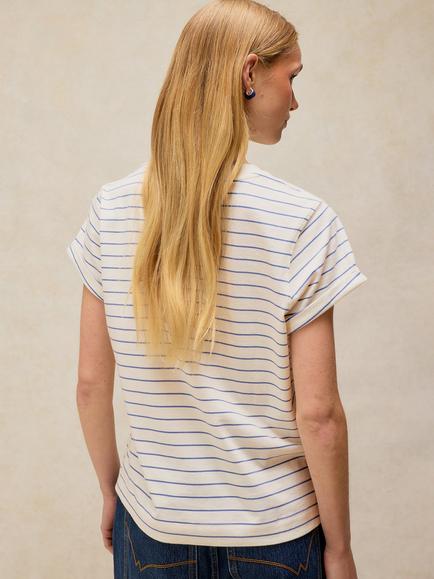 White Stuff Gina Cotton Graphic Stripe T-Shirt, White P - view 2, White Pr