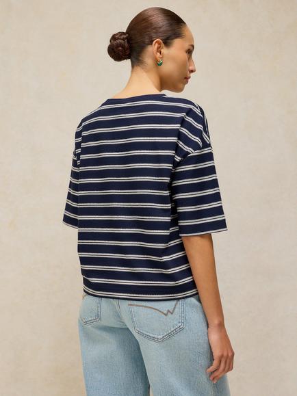 White Stuff Katya Cotton Stripe Boxy Fit T-Shirt, Navy/Multi - view 2, Navy/Multi